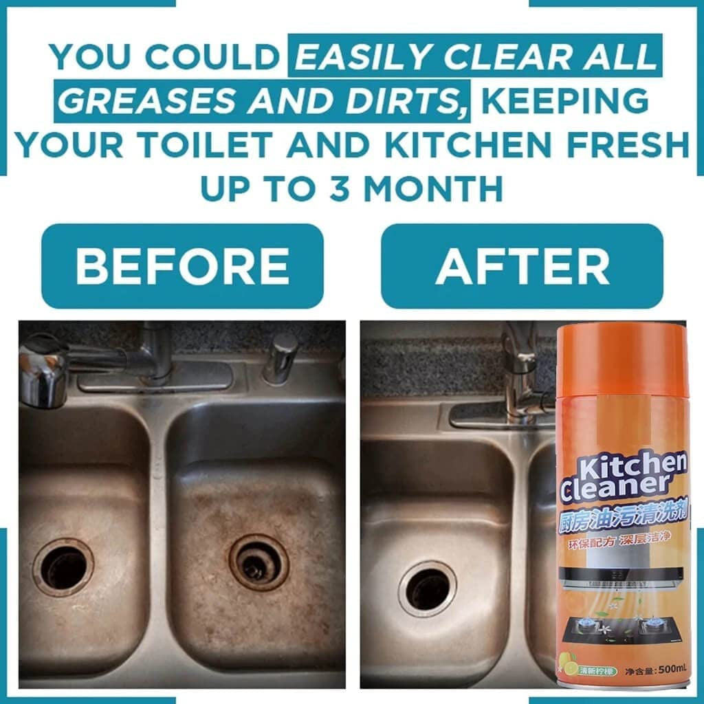 Orange Kitchen Cleaner Spray | Multi-Purpose Foam Cleaner for Grease & Stain Removal | All-Purpose Kitchen Cleaning Detergent (pack of 2)