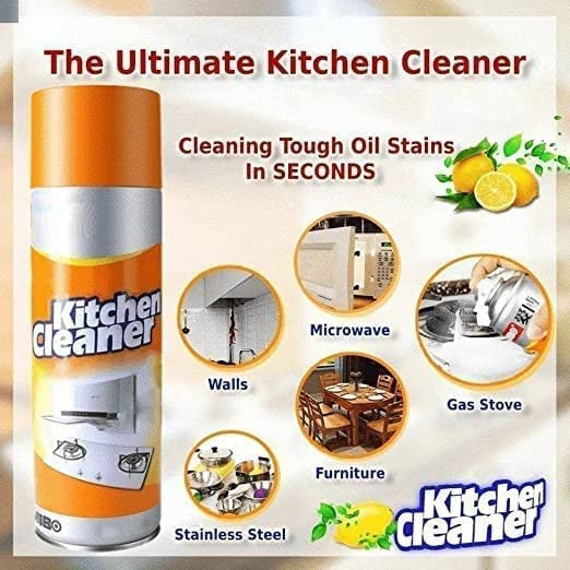 Orange Kitchen Cleaner Spray | Multi-Purpose Foam Cleaner for Grease & Stain Removal | All-Purpose Kitchen Cleaning Detergent (pack of 2)